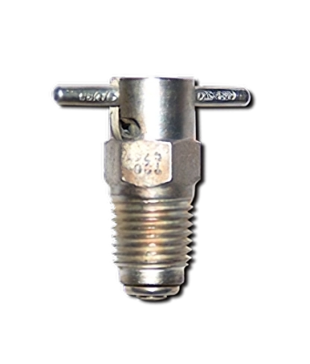 Fuel drain valve labeled "CCA 4800" with a threaded base and a lever mechanism on top. The metal surface is shiny, indicating a durable construction. The valve is designed for draining fuel from a system efficiently.