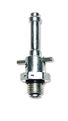 Fuel drain valve for CCA 5400, featuring a metallic body with a threaded base and a vertical spout. The valve includes a lever for operation, designed for draining fuel efficiently. The background is plain black, emphasizing the product.