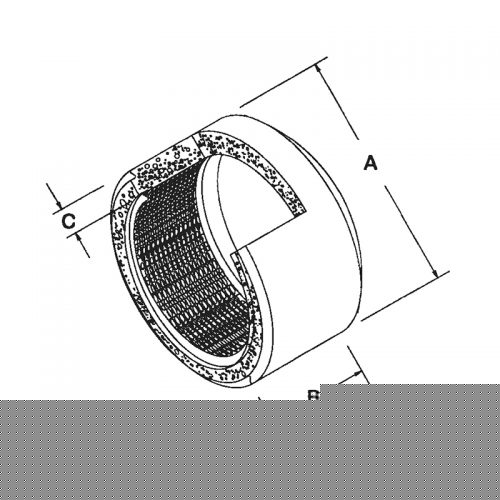 Illustration of the BA-105 Brackett Air Filter Assembly, showing a cylindrical design with dimensions labeled A, B, and C. The filter features a textured interior and a smooth exterior.