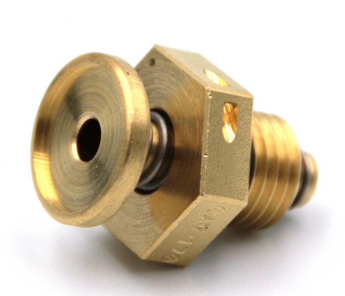 A brass CAV-170 (7/16-20) Saf-Air Fuel Drain Valve, featuring a hexagonal base and threaded end, designed for efficient fuel drainage.