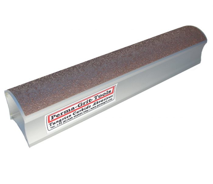 Contour Sanding Block with a curved abrasive surface and a sturdy grip, labeled with "Perma-Grit Tools."
