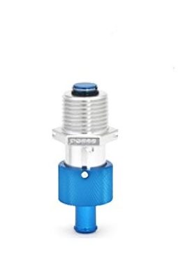 Image of a P5000 (1/2 NPT) Saf-Air Oil Drain Valve featuring a silver threaded top and a blue base. The valve is designed for efficient oil drainage, shown against a plain white background.