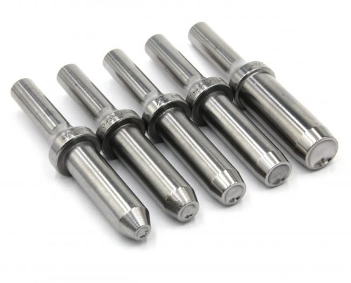 Five silver rivet tools aligned horizontally, part of a Rivet Tool Set.