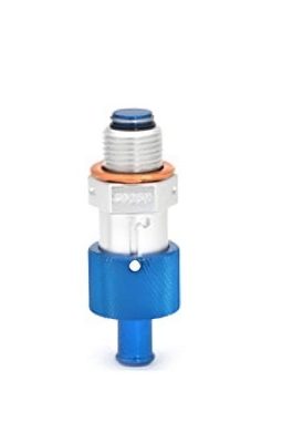 Image of an S6250 (5/8-18) Saf-Air Oil Drain Valve. The valve features a metallic body with a blue base and a threaded top, designed for efficient oil drainage.