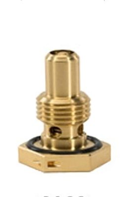 Image of a brass SA82 (1/2-20) Saf-Air Flush Fuel Drain Valve. The valve features a threaded design with a hexagonal base and a black sealing ring, used for aircraft fuel systems.