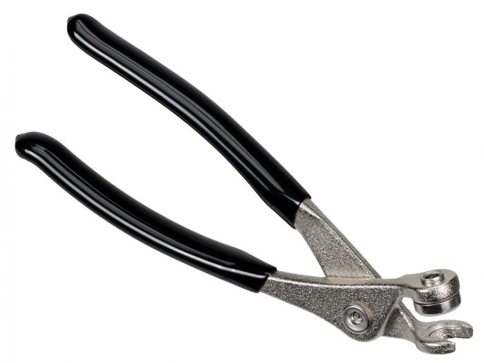 Cleco Pliers with black rubber grips and a metallic finish, designed for installing and removing Cleco fasteners.