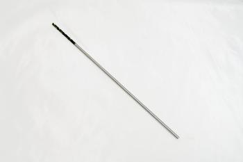 A long, thin metal rod with a black handle, set against a plain white background.