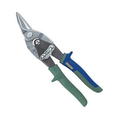 Irwin Cutting Snips, Left and Straight, featuring a metallic blade and ergonomic green and blue handles, designed for precise cutting tasks.