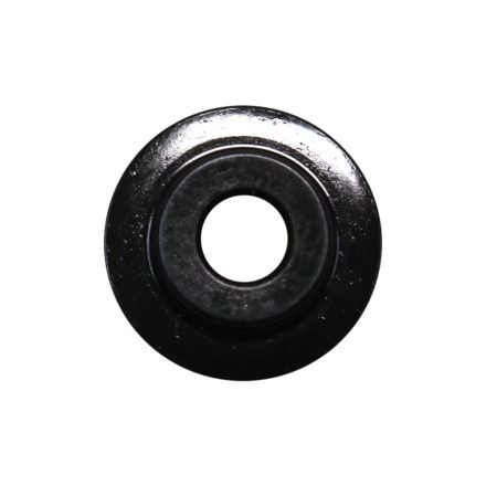 A black circular wheel replacement for a Malco cutter, featuring a central hole, against a plain white background.