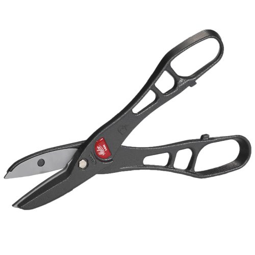 Image of Straight and Curved Combination Snips with black handles and a metal blade, designed for versatile cutting tasks. The snips have a straight blade on one side and a curved blade on the other, suitable for various materials.