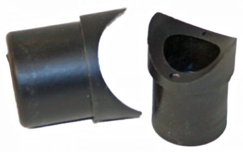 Black 1-1/4" x .065 tubing connector, showing two separate pieces with smooth, cylindrical shapes and angled ends.