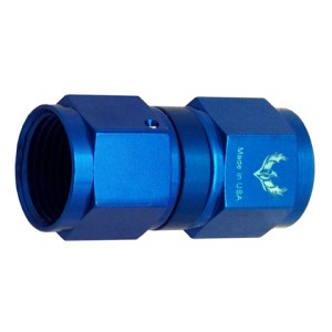 Blue swivel coupler with threaded ends, designed for secure connections.