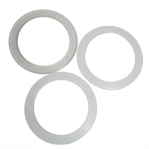 Three white inspection hole rings arranged in a triangular pattern on a plain background. Each ring is circular and appears to be made of a smooth material.