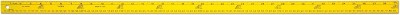 A yellow meter stick with black markings and numbers indicating measurements in centimeters and millimeters.