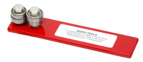 Red Lap Joint Joggle Tool with two metal rollers on one end and a label in the center.