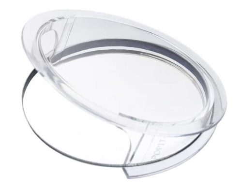 Clear, oval-shaped POPIT-L toy designed for sensory play. It features multiple raised bubbles that can be pressed down and popped back up, promoting tactile engagement and stress relief. The smooth, transparent material enhances visual appeal.