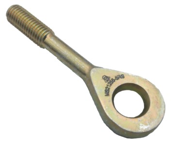 A metallic Clip Locking Turnbuckle Cable Eye, featuring a threaded end and a circular eye for cable attachment. The surface has a gold finish, indicating durability and resistance to corrosion. Suitable for securing cables in various applications.