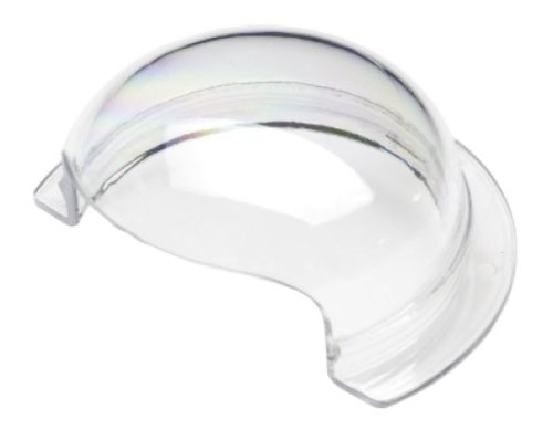 The image shows a transparent, curved plastic cover labeled "POPIT A-2-100." The cover has a smooth, glossy surface and is designed with a semi-circular shape. It appears to be a protective or functional component for a specific application.