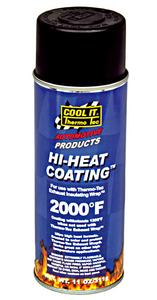 A can of Cool It Thermo-Tec Hi-Heat Coating with a black cap. The blue label indicates it withstands temperatures up to 2000°F. Flames are depicted at the bottom of the label.