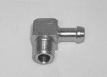 Metal right-angle pipe fitting with threaded and smooth ends on a plain background.
