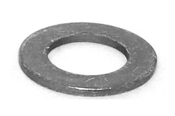A flat, circular metal washer with a central hole.