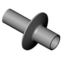 A 3D rendering of a cylindrical pipe fitting with a flange in the middle. The fitting is gray and shown against a white background.
