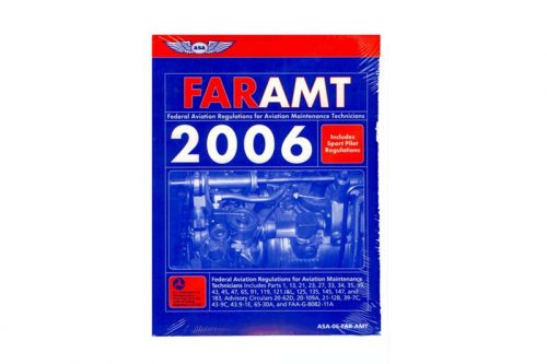 Blue and red cover of the "FAR AMT 2006" book, featuring Federal Aviation Regulations for Aviation Maintenance Technicians. The cover includes a small image of aircraft parts and text in white and red.