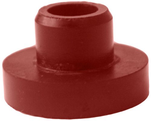 Red rubber grommet with a cylindrical top and a wider base, used for sealing or protecting openings in mechanical assemblies.