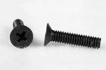 Two black screws on a white background, one standing upright and the other lying down, showing a Phillips head design.