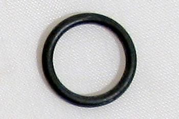 A black rubber O-ring on a white textured background.