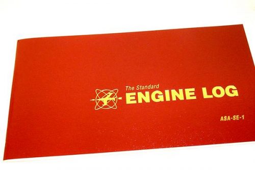 Red cover of "The Standard Engine Log" with gold text and a small graphic of an engine.