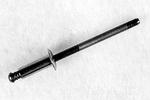 A black rivet with a cylindrical shaft and a flat, round head, set against a plain light background.