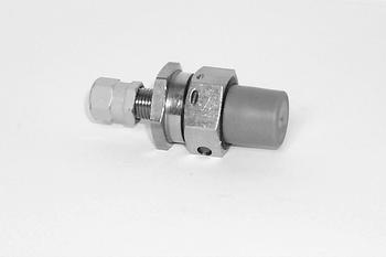 A small metal hydraulic fitting with a cylindrical body, threaded end, and hexagonal nut, placed against a plain white background.