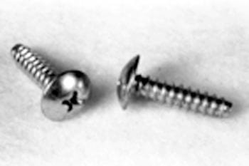 Two metal screws, one lying flat and the other standing upright, on a white surface.