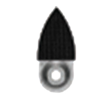 A black, pointed, textured object with a circular base featuring a hole in the center.