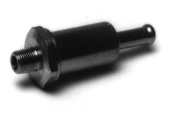 Metallic cylindrical component with a threaded end and a smooth, rounded opposite end, lying on a white surface.