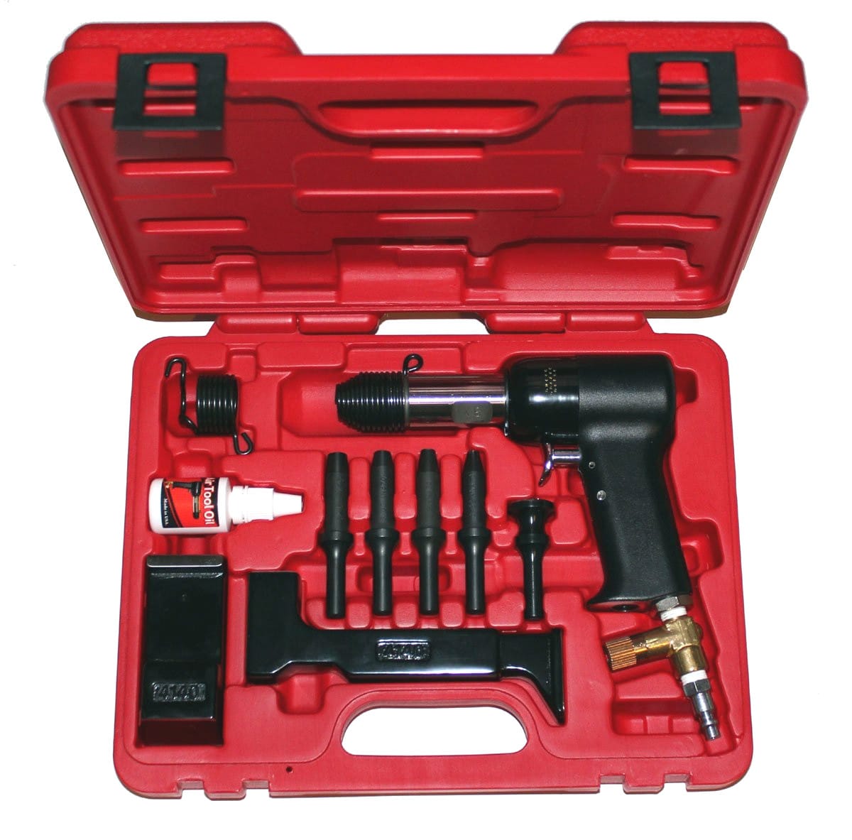 AIRCRAFT TOOLS NEW DELUXE 737 RED BOX 2X RIVET GUN KIT WITH BLOCKS & SNAPS