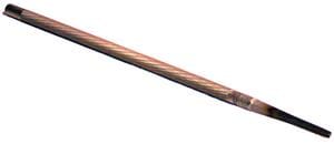 A metal file tool with a tapered, cylindrical shape and a textured surface for smoothing or shaping materials.