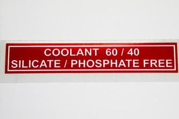 Red label with white text reading "COOLANT 60/40 SILICATE/PHOSPHATE FREE."